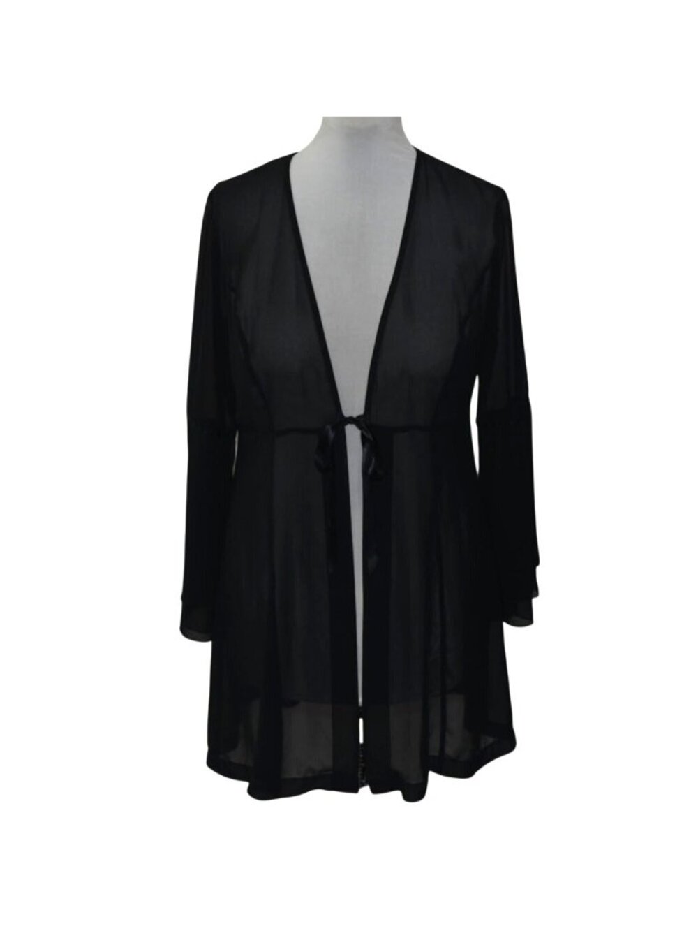 Delicates Womens Sheer Black Tie Front Cover Up Bell Sleeve Top Cardigan Size SM